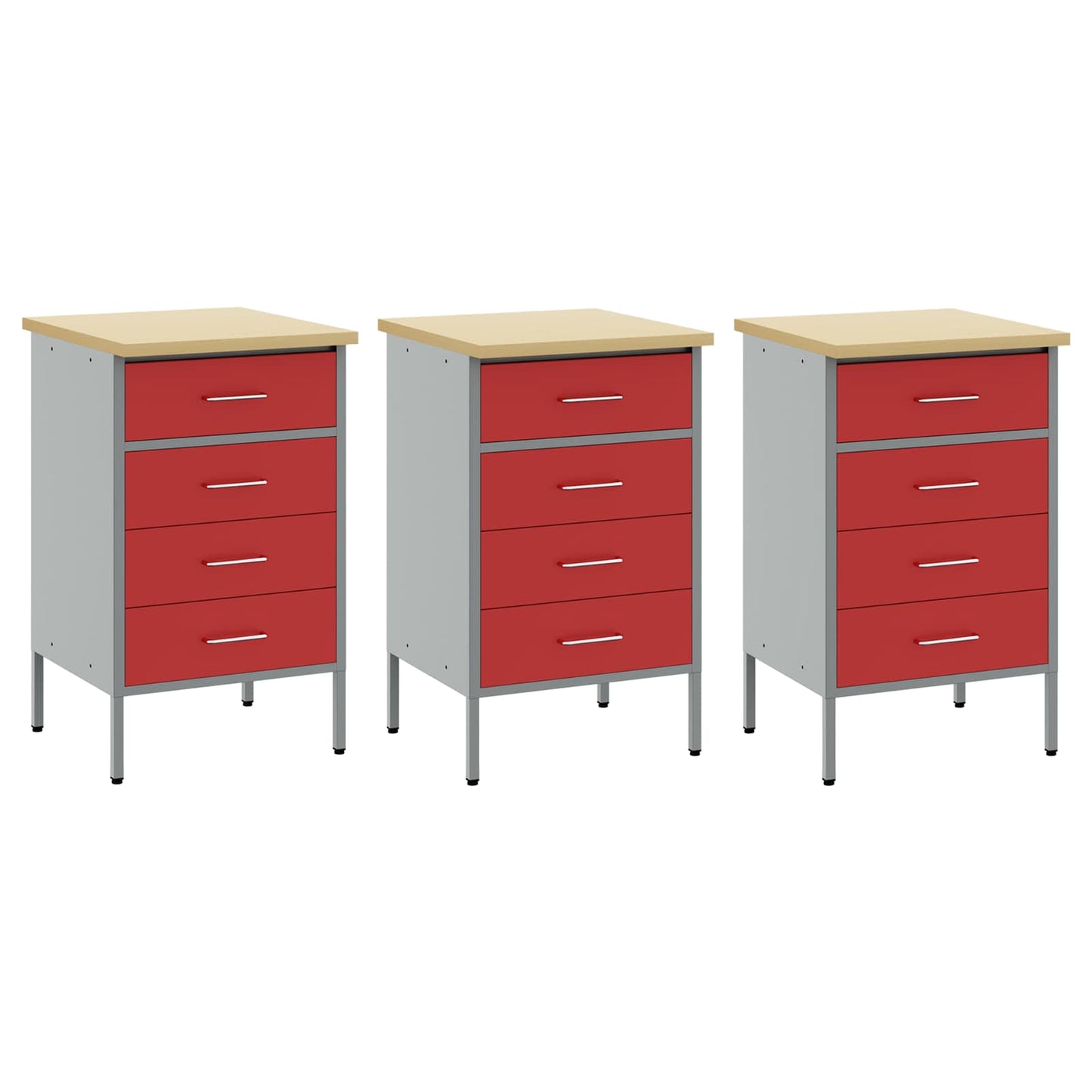 Werkbank mit Schubladen 3 stk. Rot und Grau 150 x 55 x 85 cm