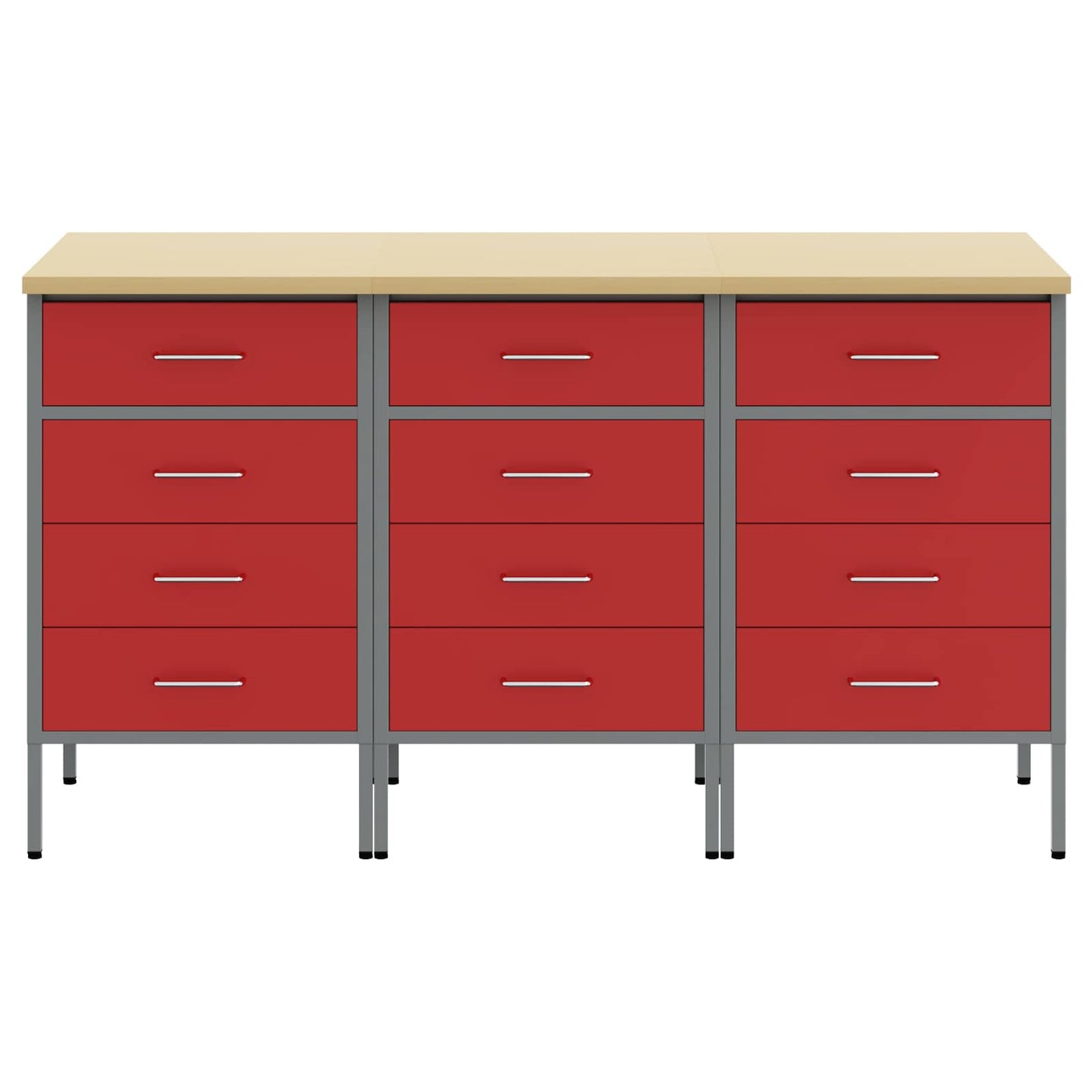 Werkbank mit Schubladen 3 stk. Rot und Grau 150 x 55 x 85 cm