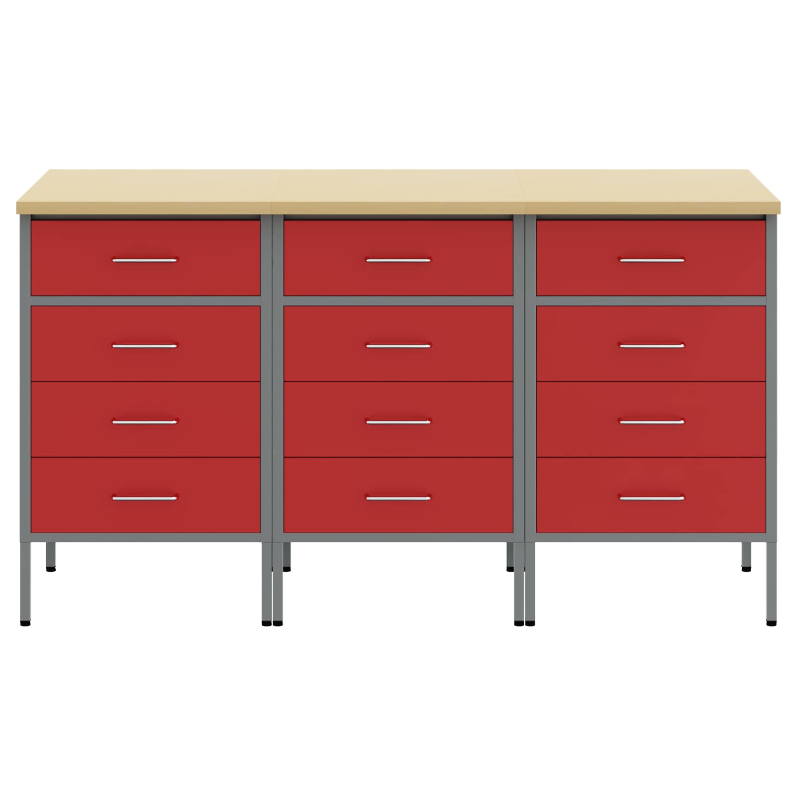 Werkbank mit Schubladen 3 stk. Rot und Grau 150 x 55 x 85 cm