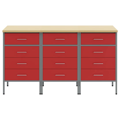 Werkbank mit Schubladen 3 stk. Rot und Grau 150 x 55 x 85 cm