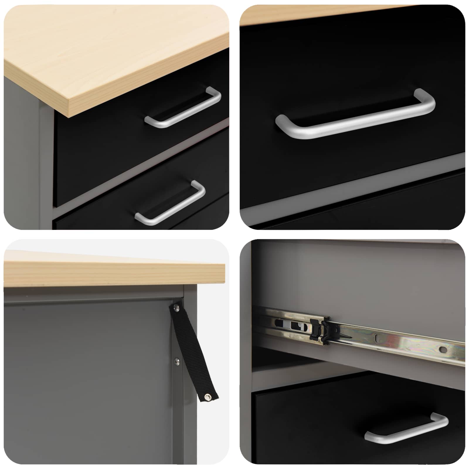 Werkbank mit Speicher 3 stk. Schwarz und Grau 150 x 55 x 85 cm
