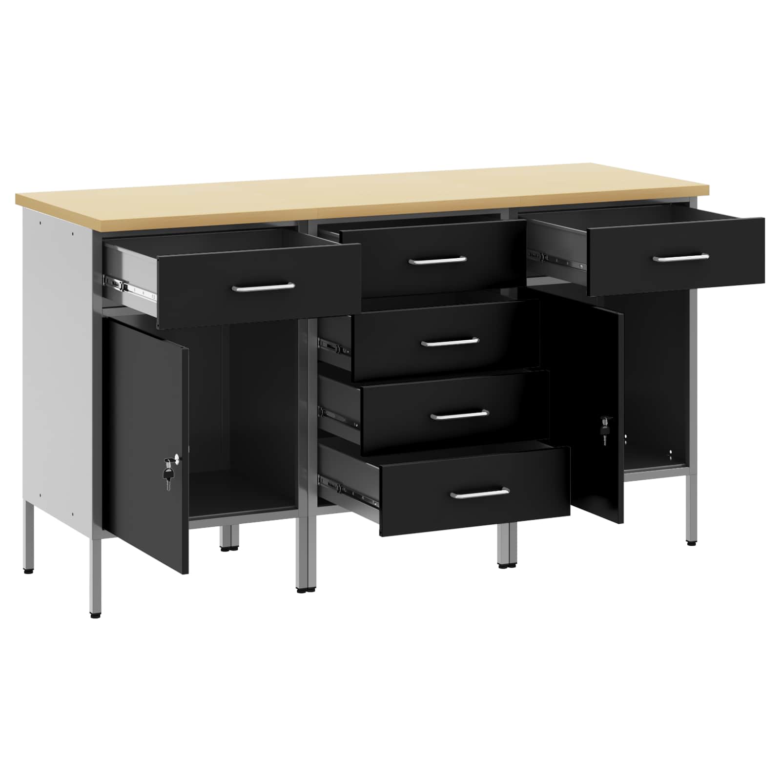 Werkbank mit Speicher 3 stk. Schwarz und Grau 150 x 55 x 85 cm
