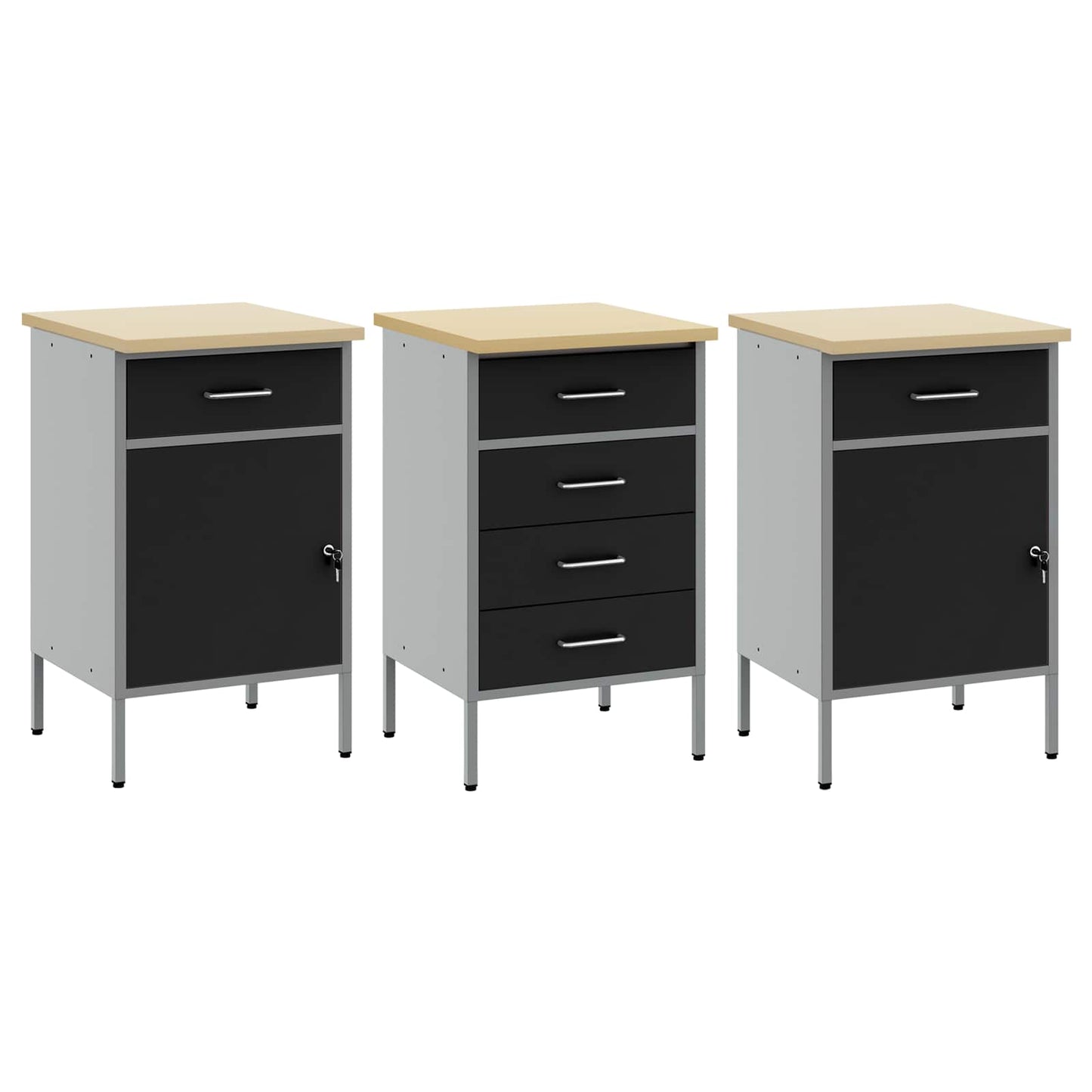 Werkbank mit Speicher 3 stk. Schwarz und Grau 150 x 55 x 85 cm