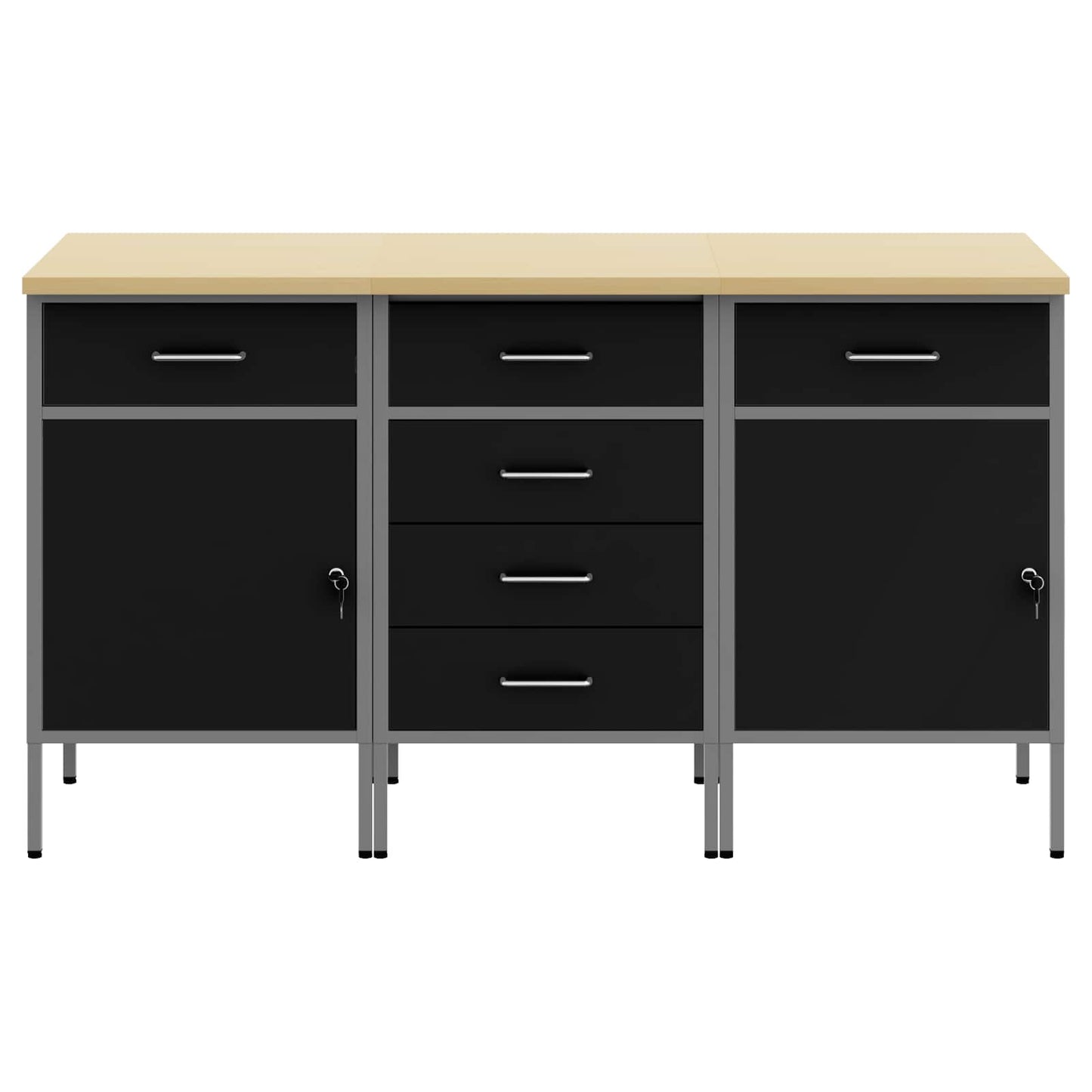 Werkbank mit Speicher 3 stk. Schwarz und Grau 150 x 55 x 85 cm