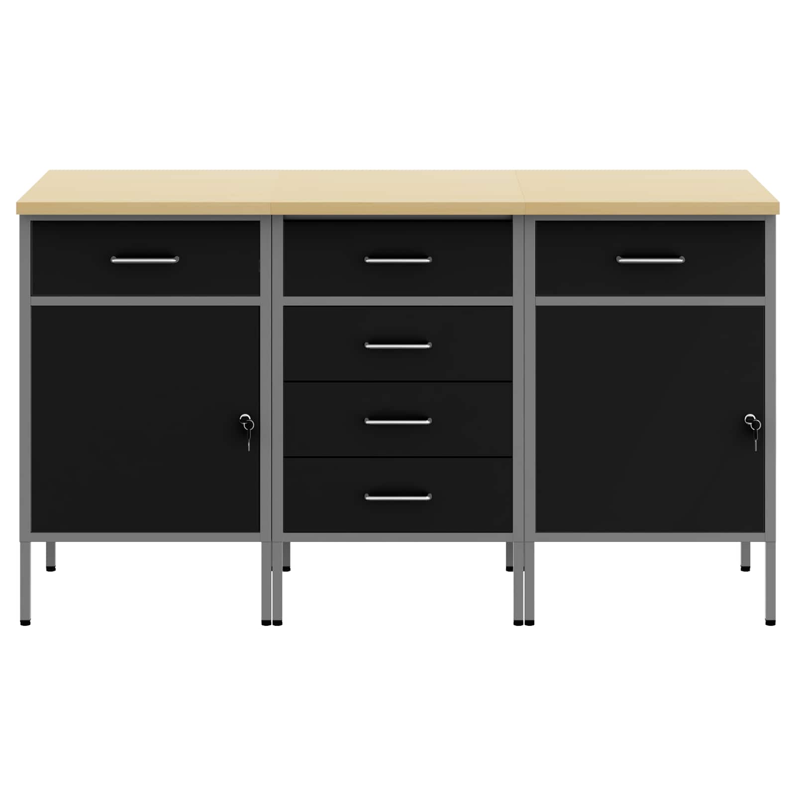 Werkbank mit Speicher 3 stk. Schwarz und Grau 150 x 55 x 85 cm