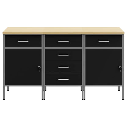 Werkbank mit Speicher 3 stk. Schwarz und Grau 150 x 55 x 85 cm