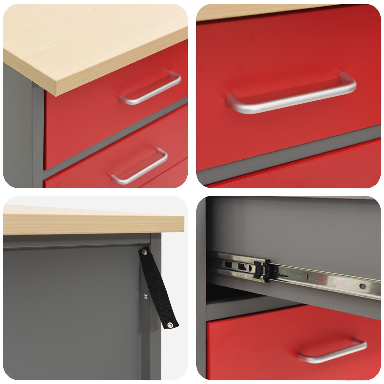 Werkbank mit Schubladen 3 Stk. Rot und Grau 150 x 55 x 85 cm