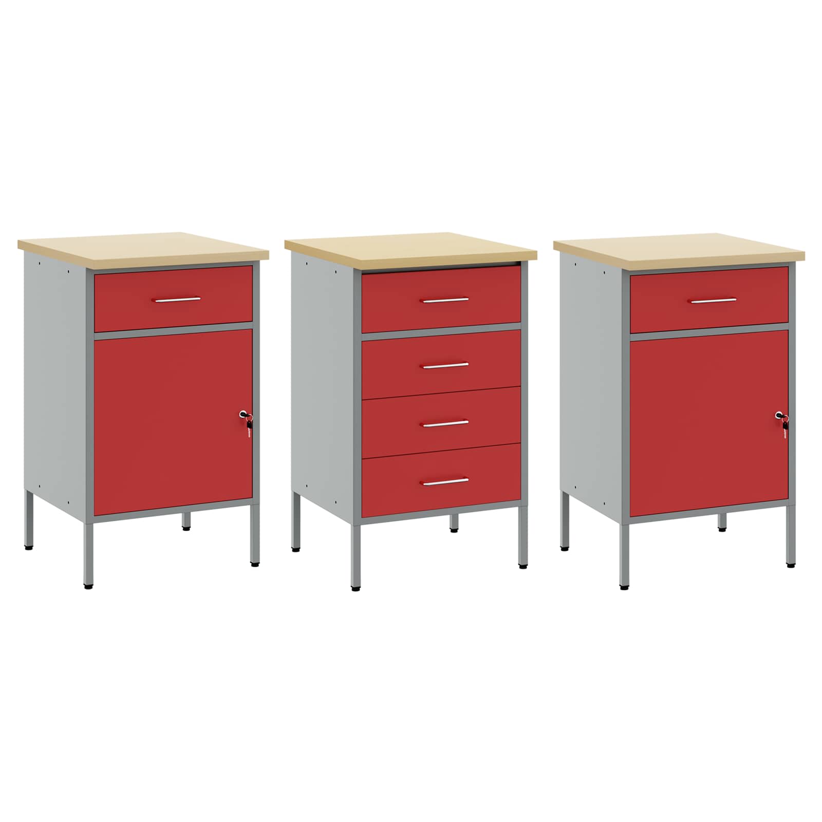 Werkbank mit Schubladen 3 Stk. Rot und Grau 150 x 55 x 85 cm