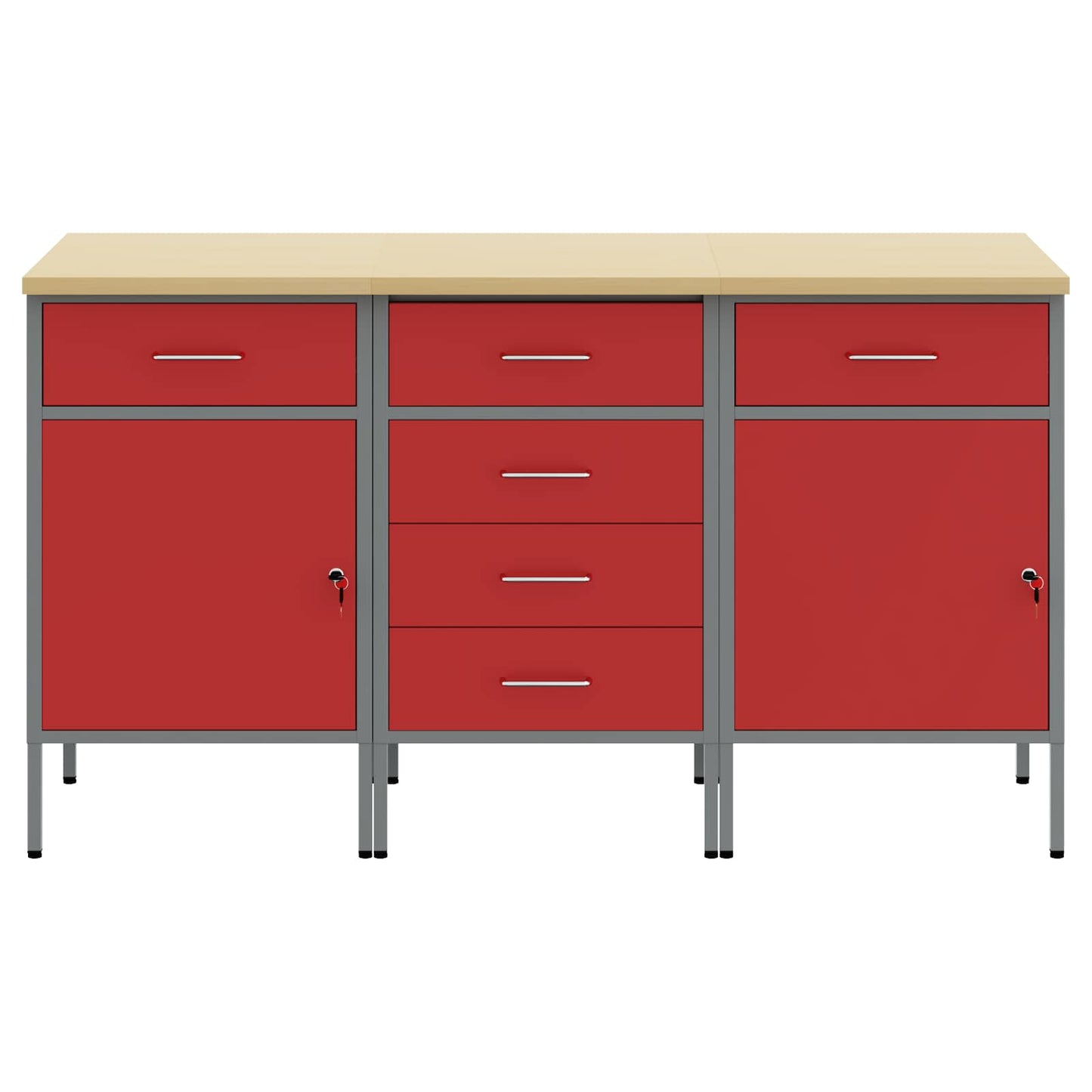 Werkbank mit Schubladen 3 Stk. Rot und Grau 150 x 55 x 85 cm