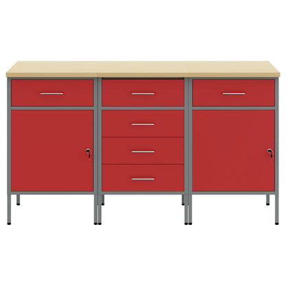 Werkbank mit Schubladen 3 Stk. Rot und Grau 150 x 55 x 85 cm