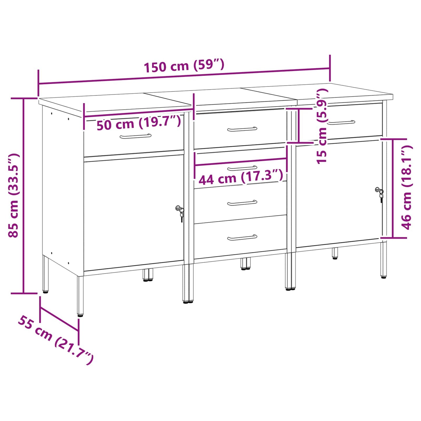 Werkbank mit Schubladen 3 Stk. Rot und Grau 150 x 55 x 85 cm