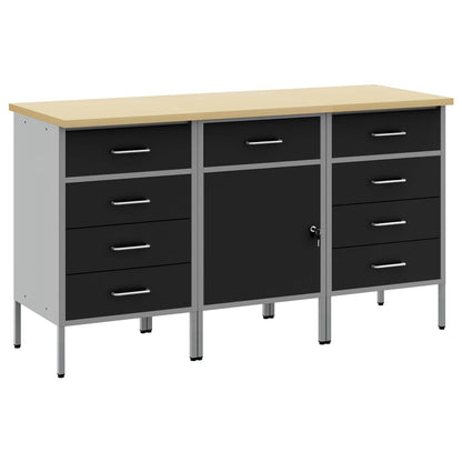 Werkbank mit Speicher 3 stk. Schwarz und Grau 150 x 55 x 85 cm