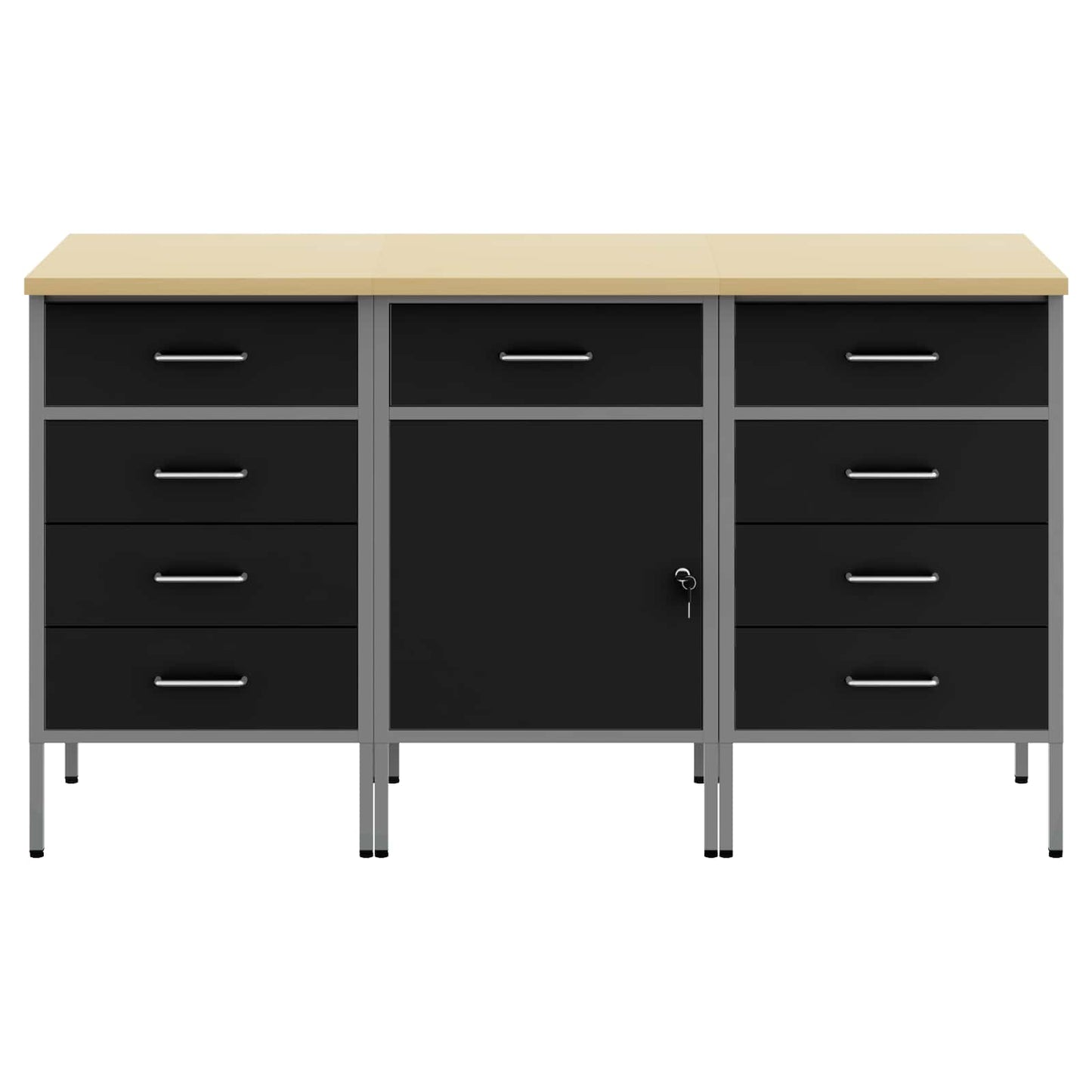 Werkbank mit Speicher 3 stk. Schwarz und Grau 150 x 55 x 85 cm