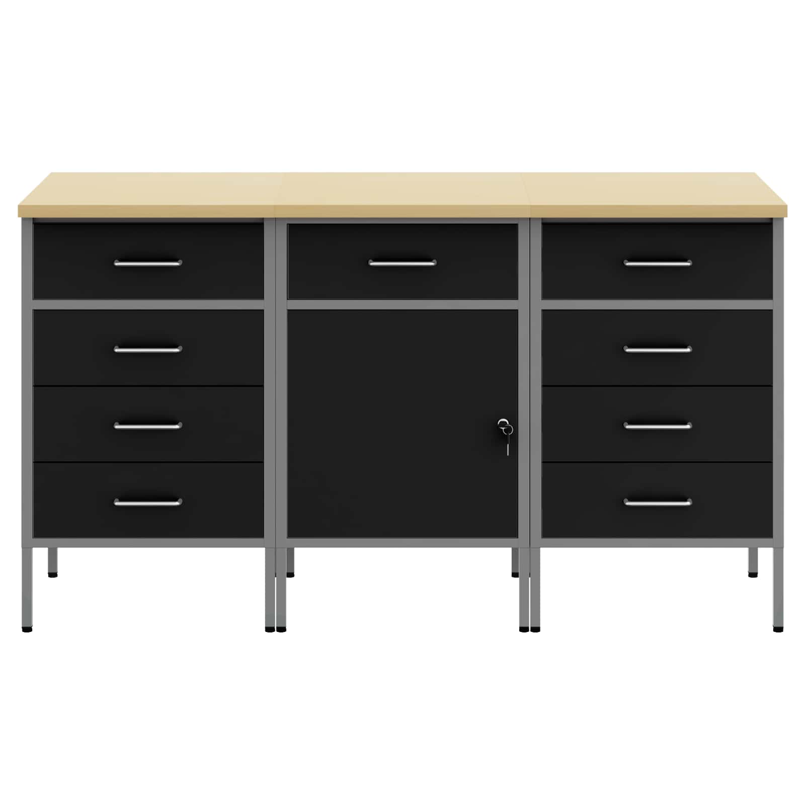 Werkbank mit Speicher 3 stk. Schwarz und Grau 150 x 55 x 85 cm