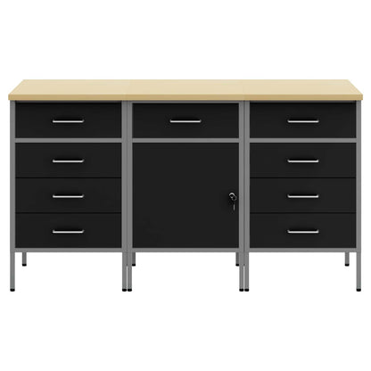 Werkbank mit Speicher 3 stk. Schwarz und Grau 150 x 55 x 85 cm