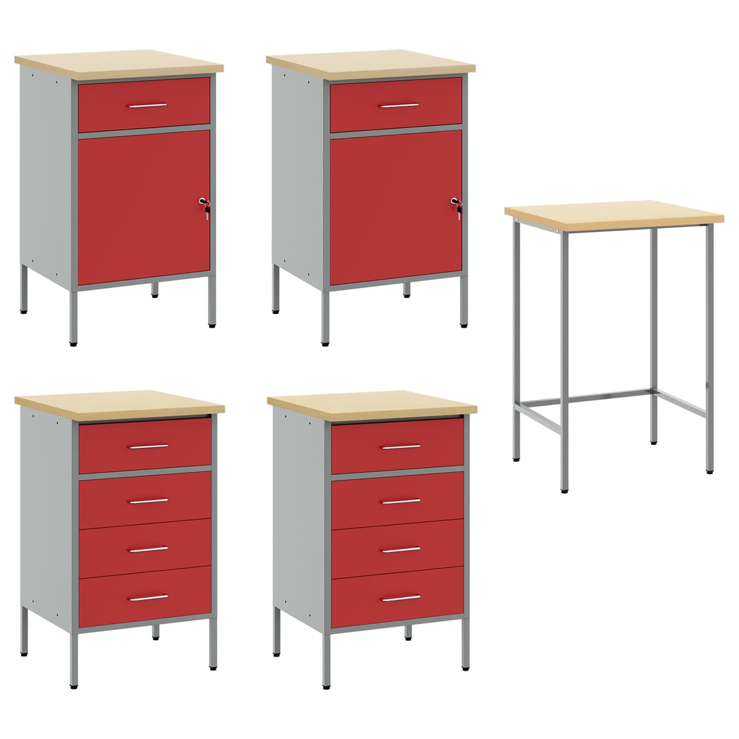 Werkbank mit Schubladen 3 stk. Rot und Grau 150 x 55 x 85 cm