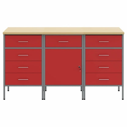 Werkbank mit Schubladen 3 stk. Rot und Grau 150 x 55 x 85 cm