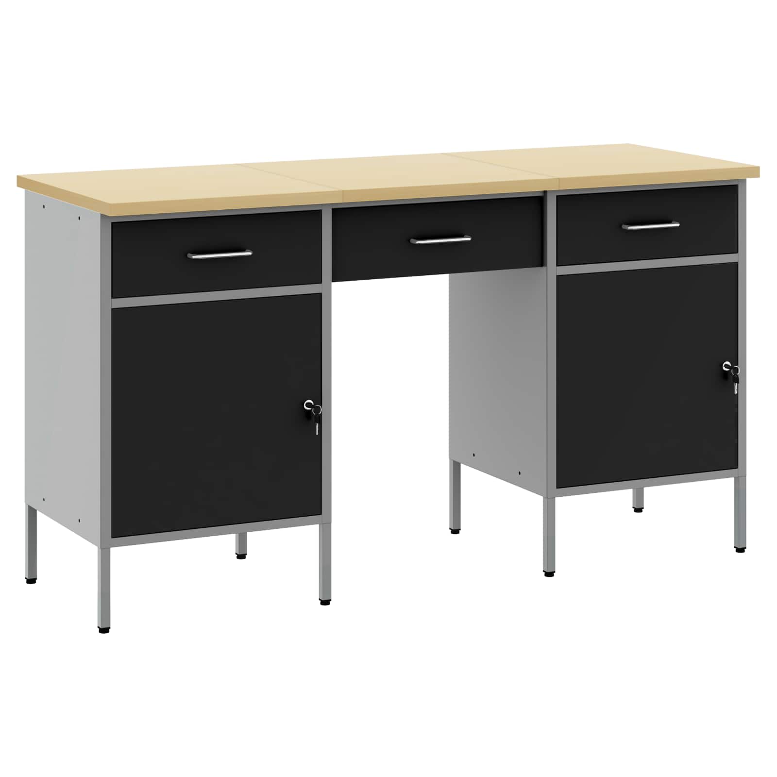 Werkbank mit Speicher 3 stk. Schwarz Ingenieure Holz und Stahl