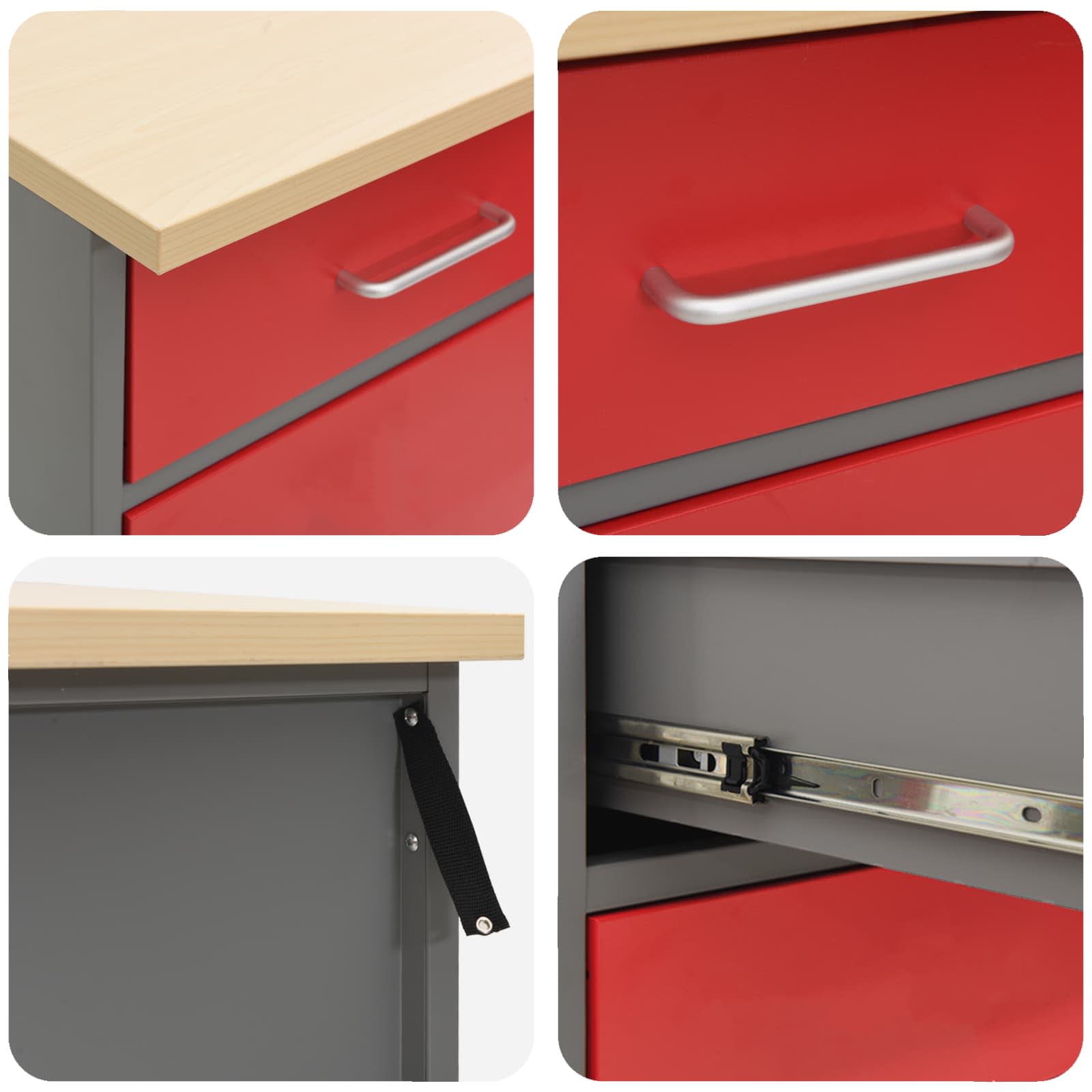 Werkbank 3 Stk. Rot und Grau Ingenieure Holz und Stahl