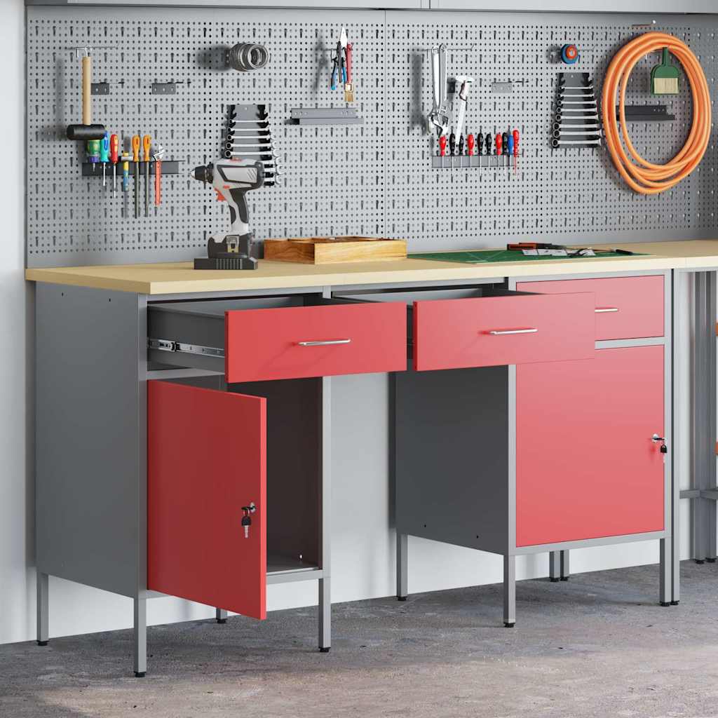 Werkbank 3 Stk. Rot und Grau Ingenieure Holz und Stahl