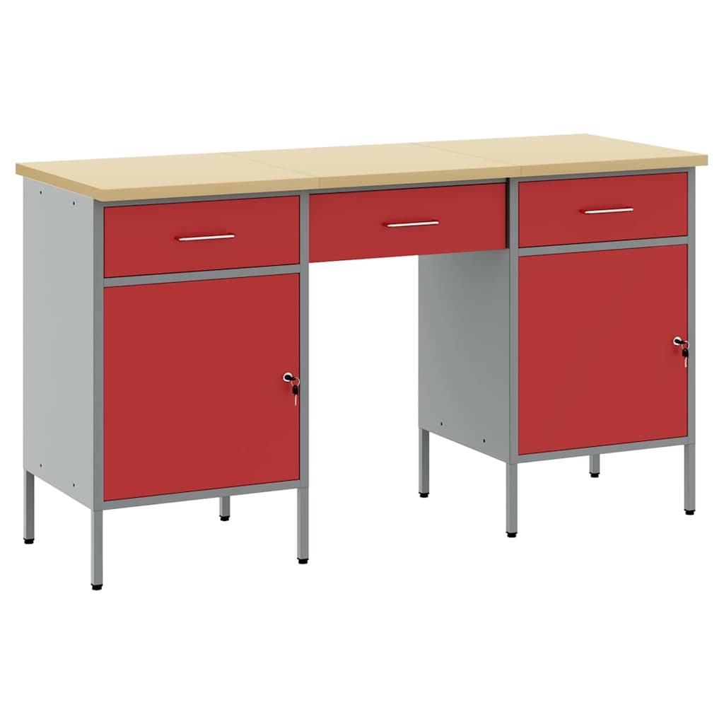 Werkbank 3 Stk. Rot und Grau Ingenieure Holz und Stahl