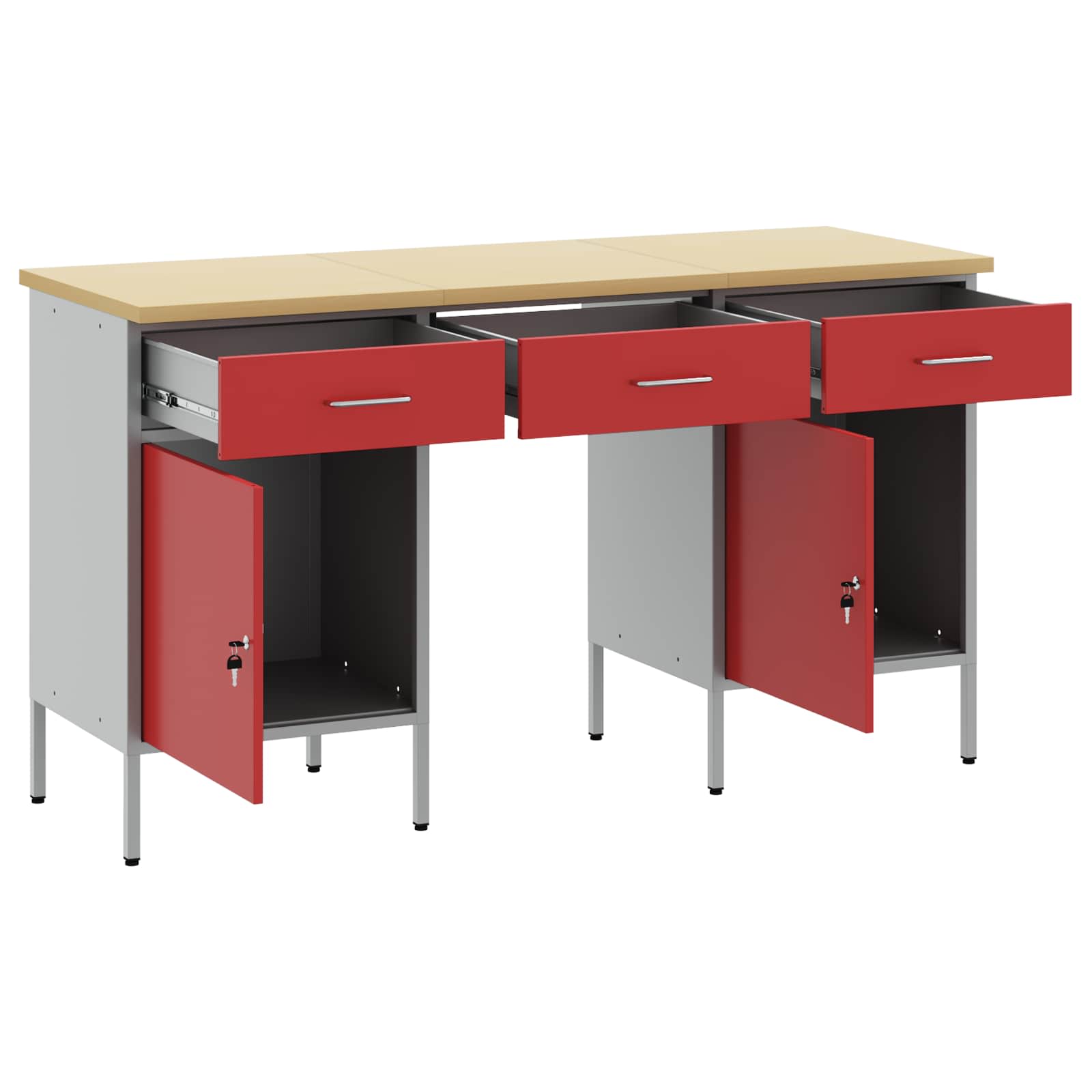 Werkbank 3 Stk. Rot und Grau Ingenieure Holz und Stahl