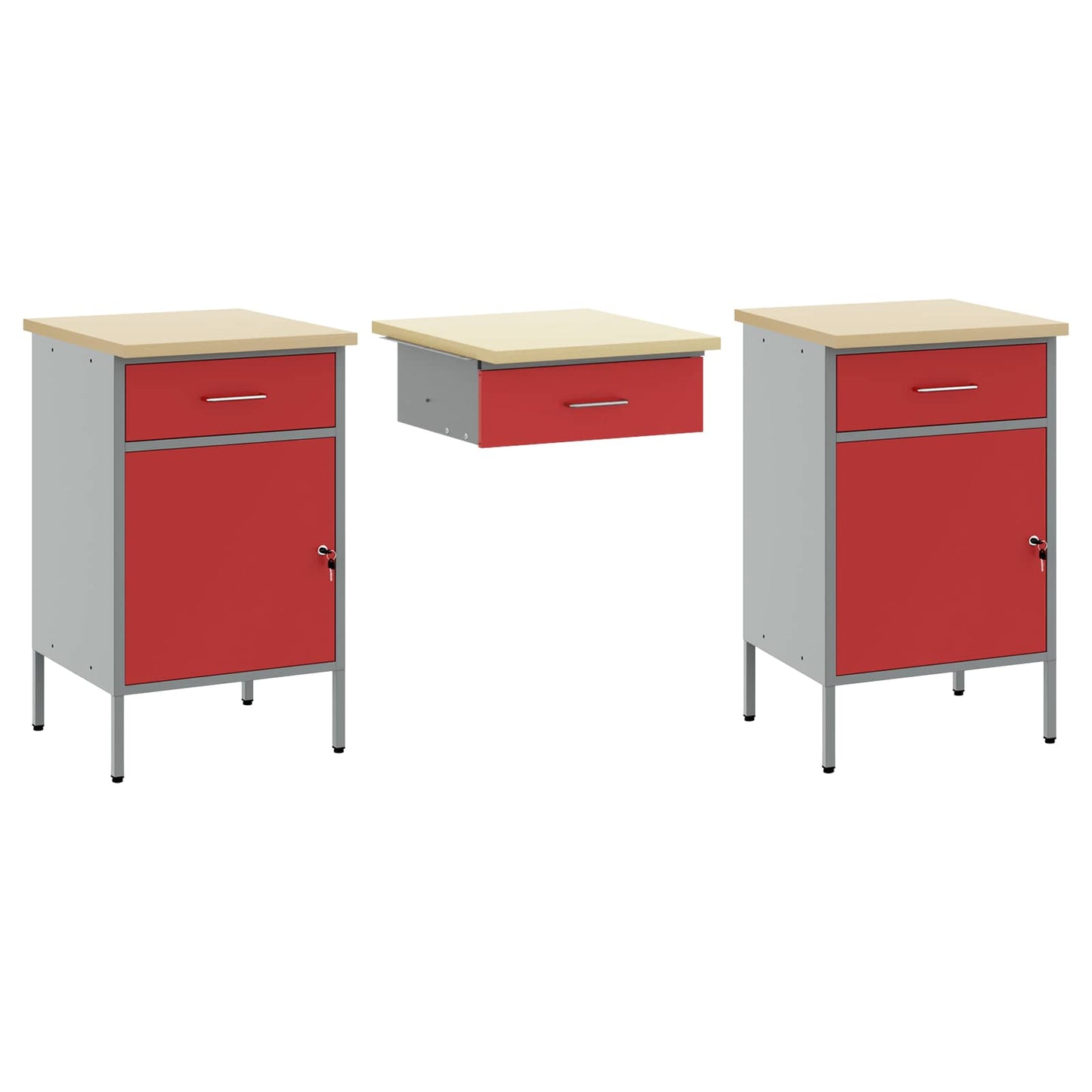 Werkbank 3 Stk. Rot und Grau Ingenieure Holz und Stahl