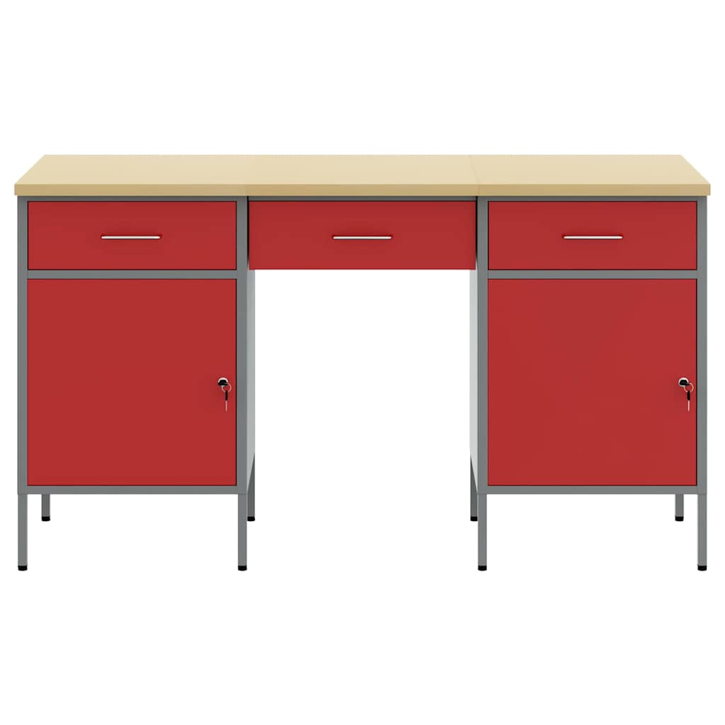 Werkbank 3 Stk. Rot und Grau Ingenieure Holz und Stahl