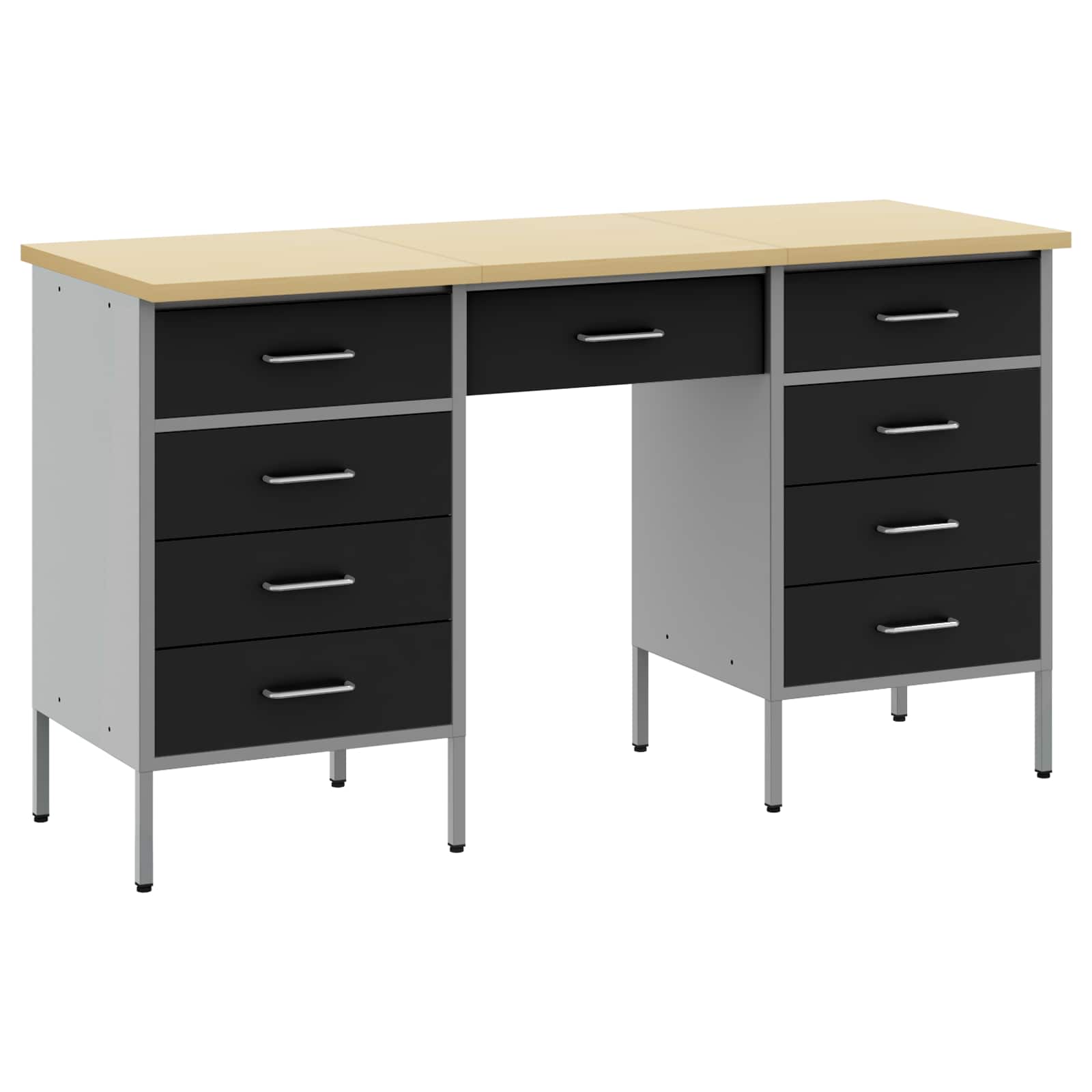 Werkbank mit Speicher 3 stk. Schwarz Ingenieure Holz und Stahl