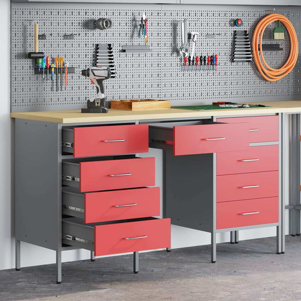 Werkbank 3 Stk. Rot und Grau Ingenieure Holz und Stahl