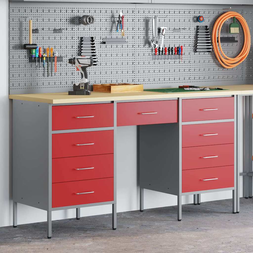 Werkbank 3 Stk. Rot und Grau Ingenieure Holz und Stahl