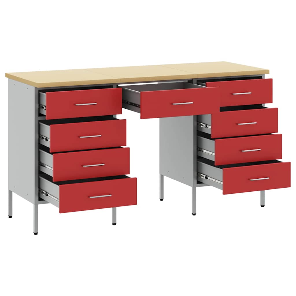 Werkbank 3 Stk. Rot und Grau Ingenieure Holz und Stahl