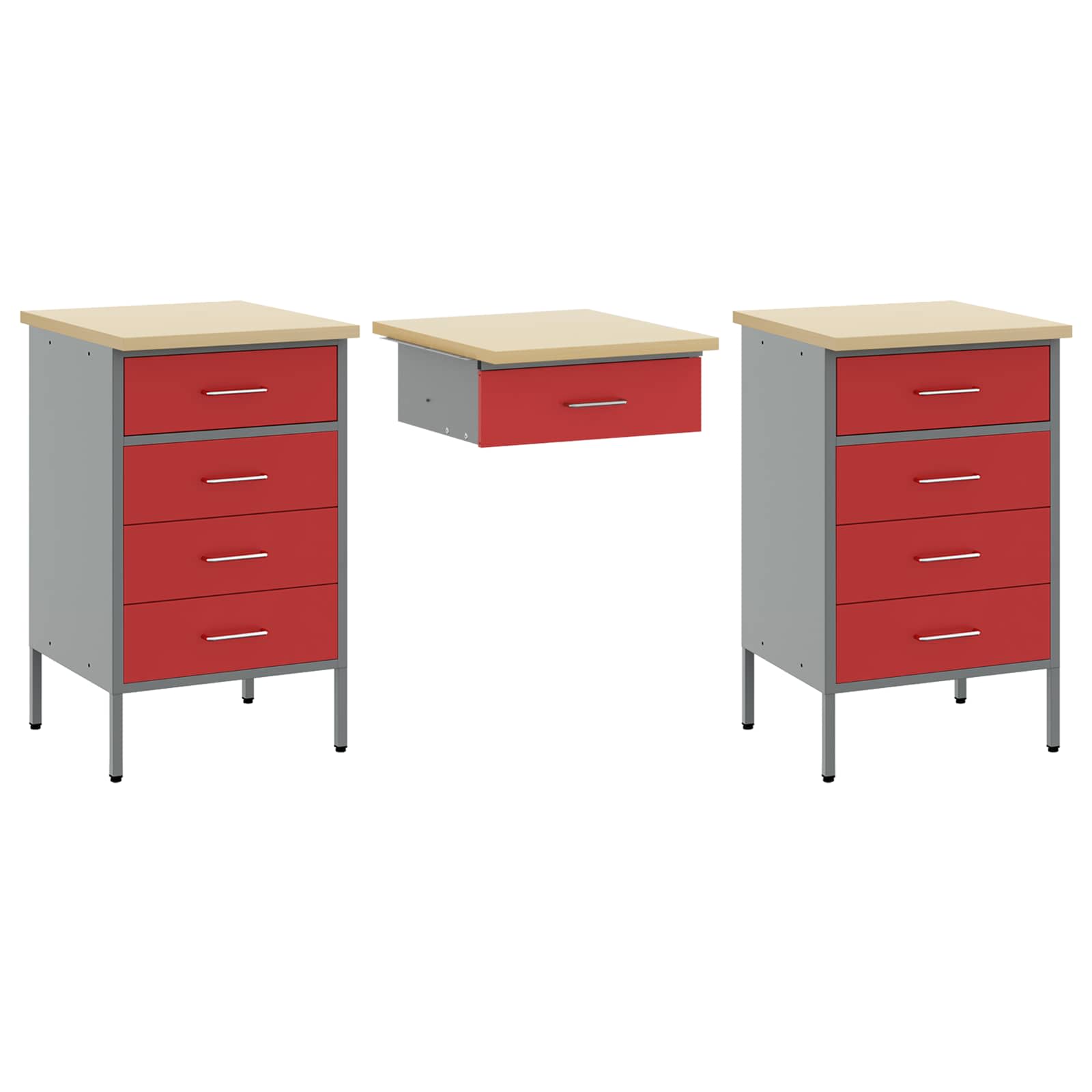 Werkbank 3 Stk. Rot und Grau Ingenieure Holz und Stahl