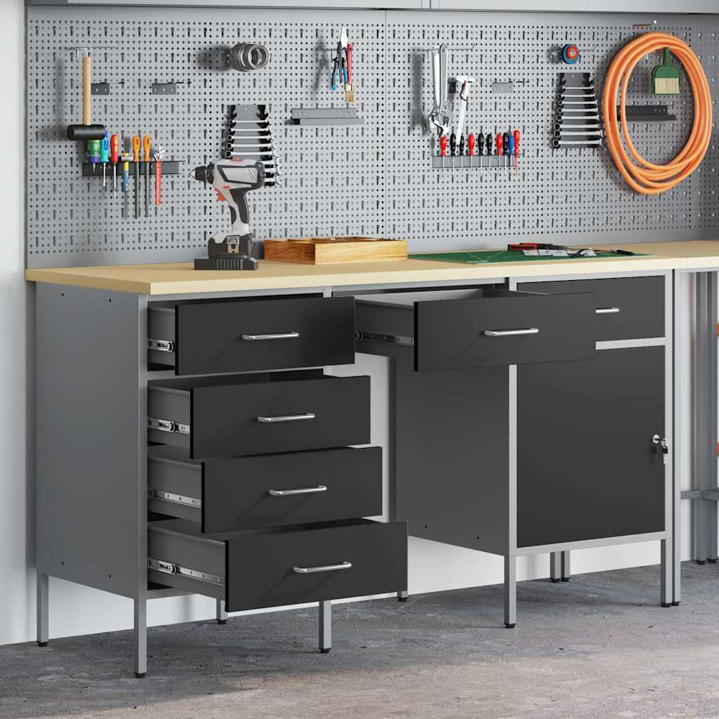 Werkbank mit Speicher 3 stk. Schwarz Ingenieure Holz und Stahl