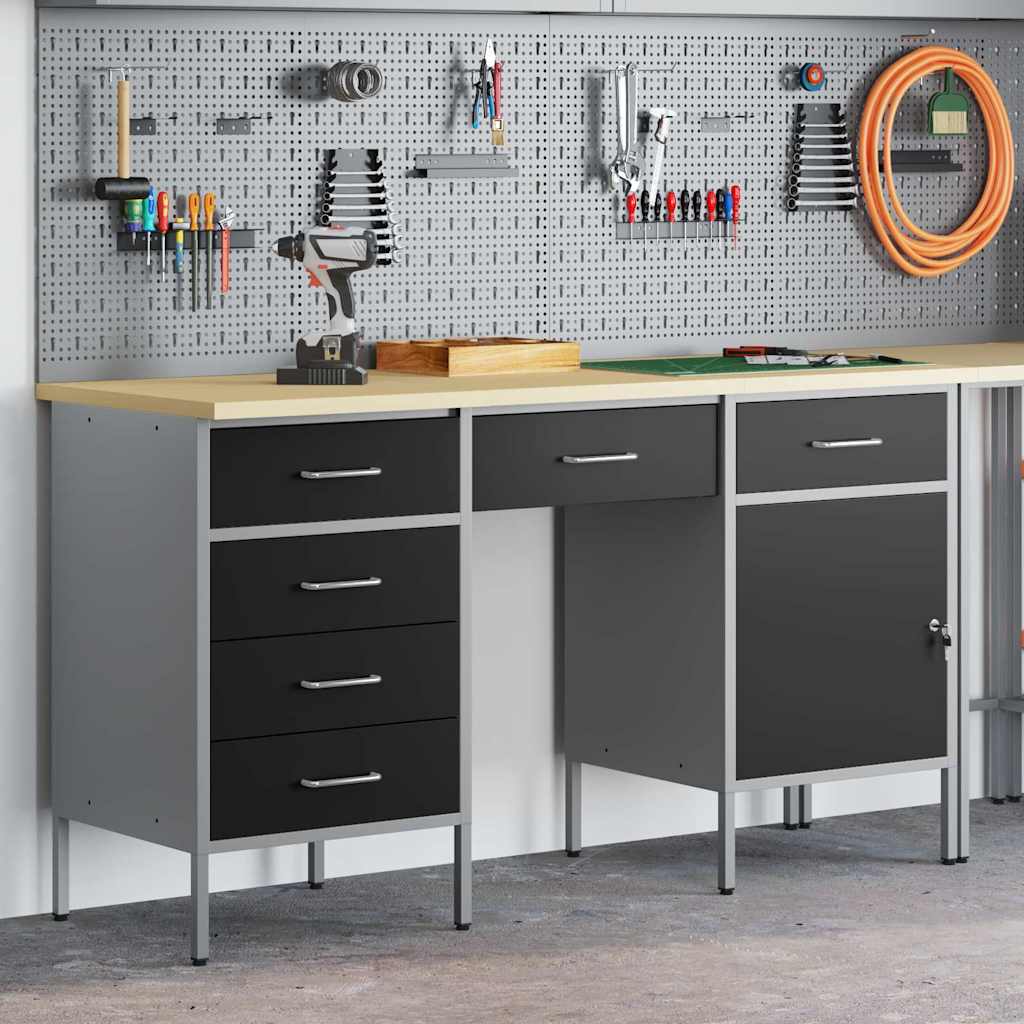 Werkbank mit Speicher 3 stk. Schwarz Ingenieure Holz und Stahl