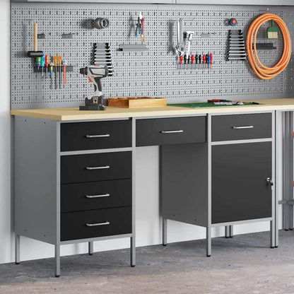 Werkbank mit Speicher 3 stk. Schwarz Ingenieure Holz und Stahl