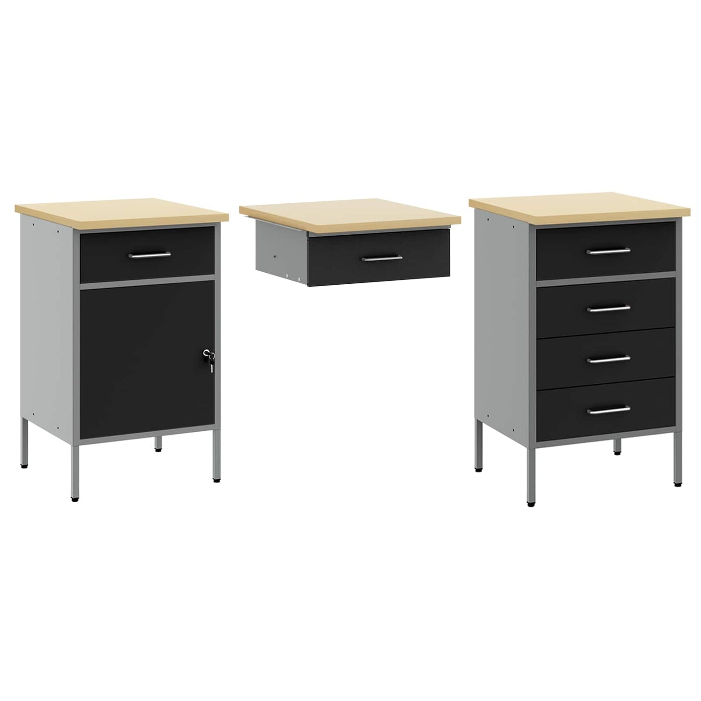 Werkbank mit Speicher 3 stk. Schwarz Ingenieure Holz und Stahl