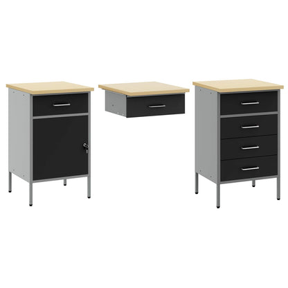Werkbank mit Speicher 3 stk. Schwarz Ingenieure Holz und Stahl