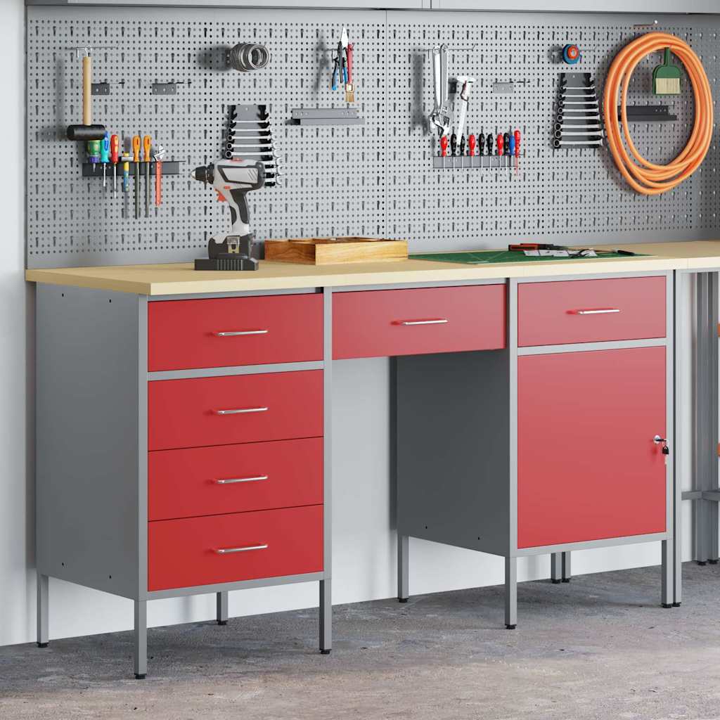 Werkbank 3 Stk. Rot und Grau Ingenieure Holz und Stahl