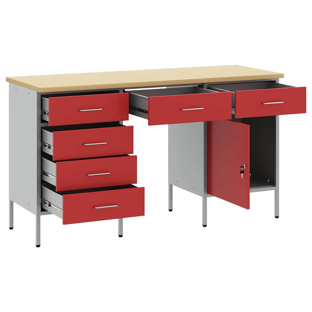 Werkbank 3 Stk. Rot und Grau Ingenieure Holz und Stahl