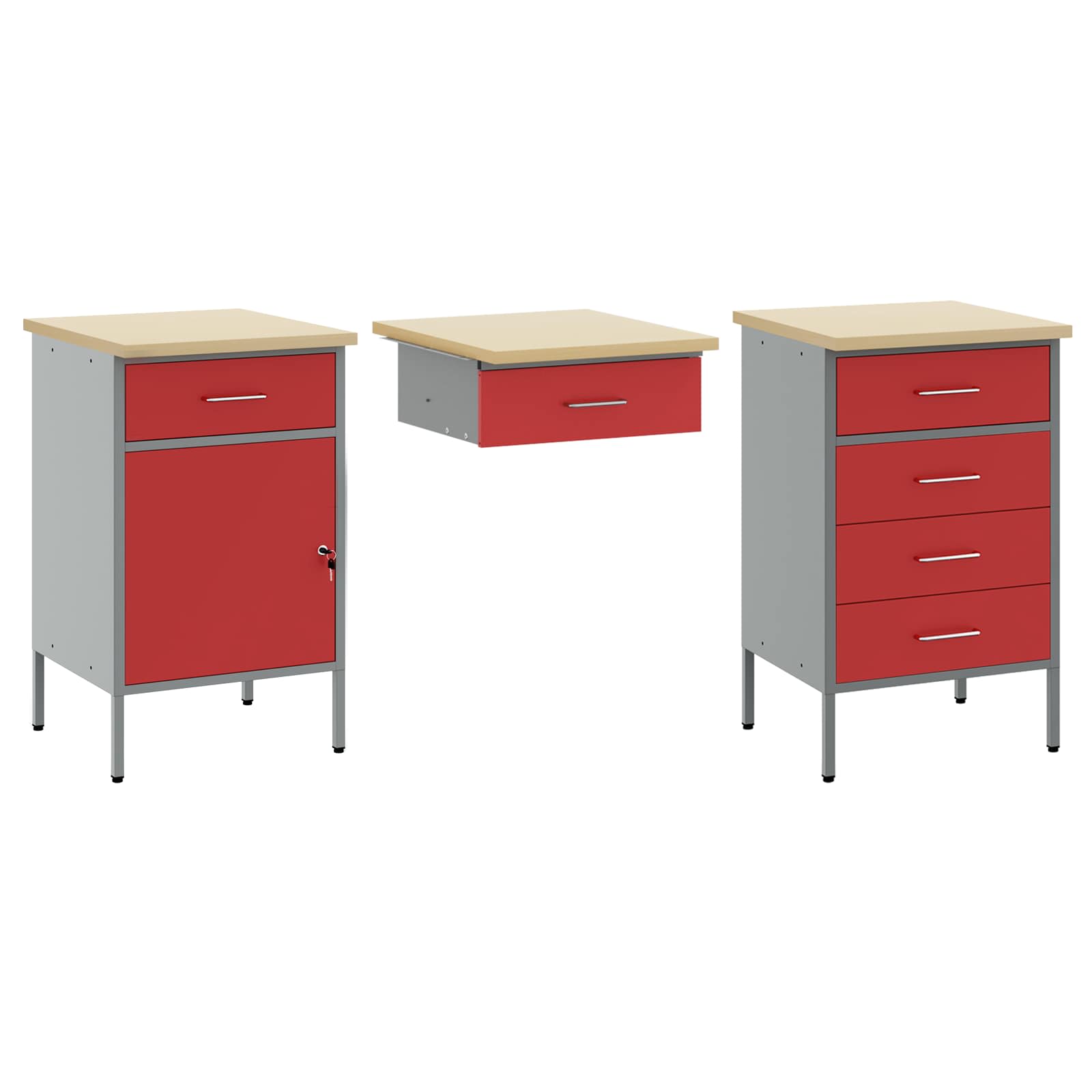 Werkbank 3 Stk. Rot und Grau Ingenieure Holz und Stahl