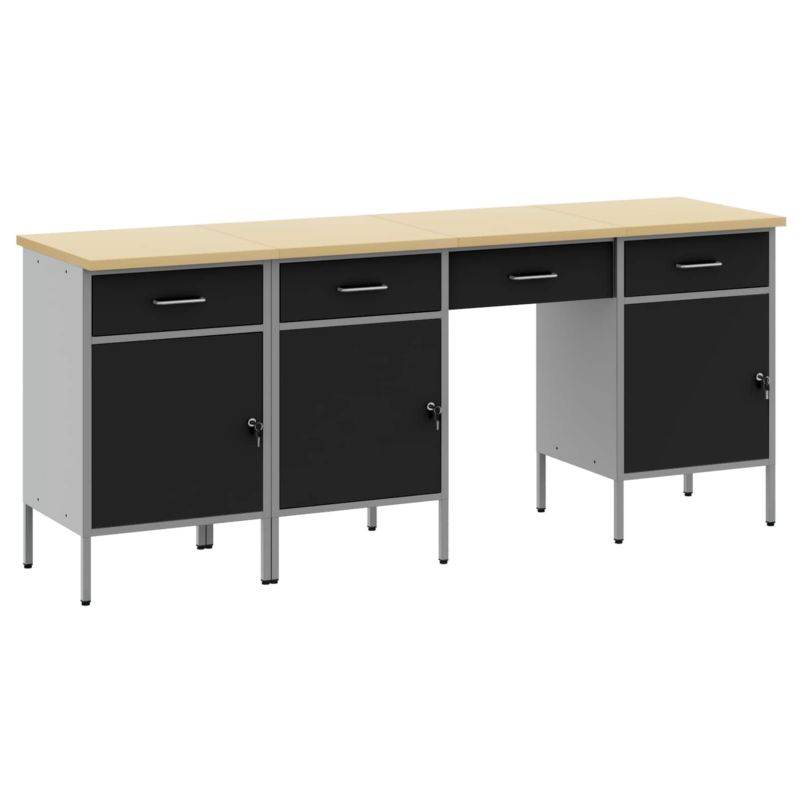 Werkbank mit Speicher 4 stk. Schwarz Ingenieure Holz und Stahl