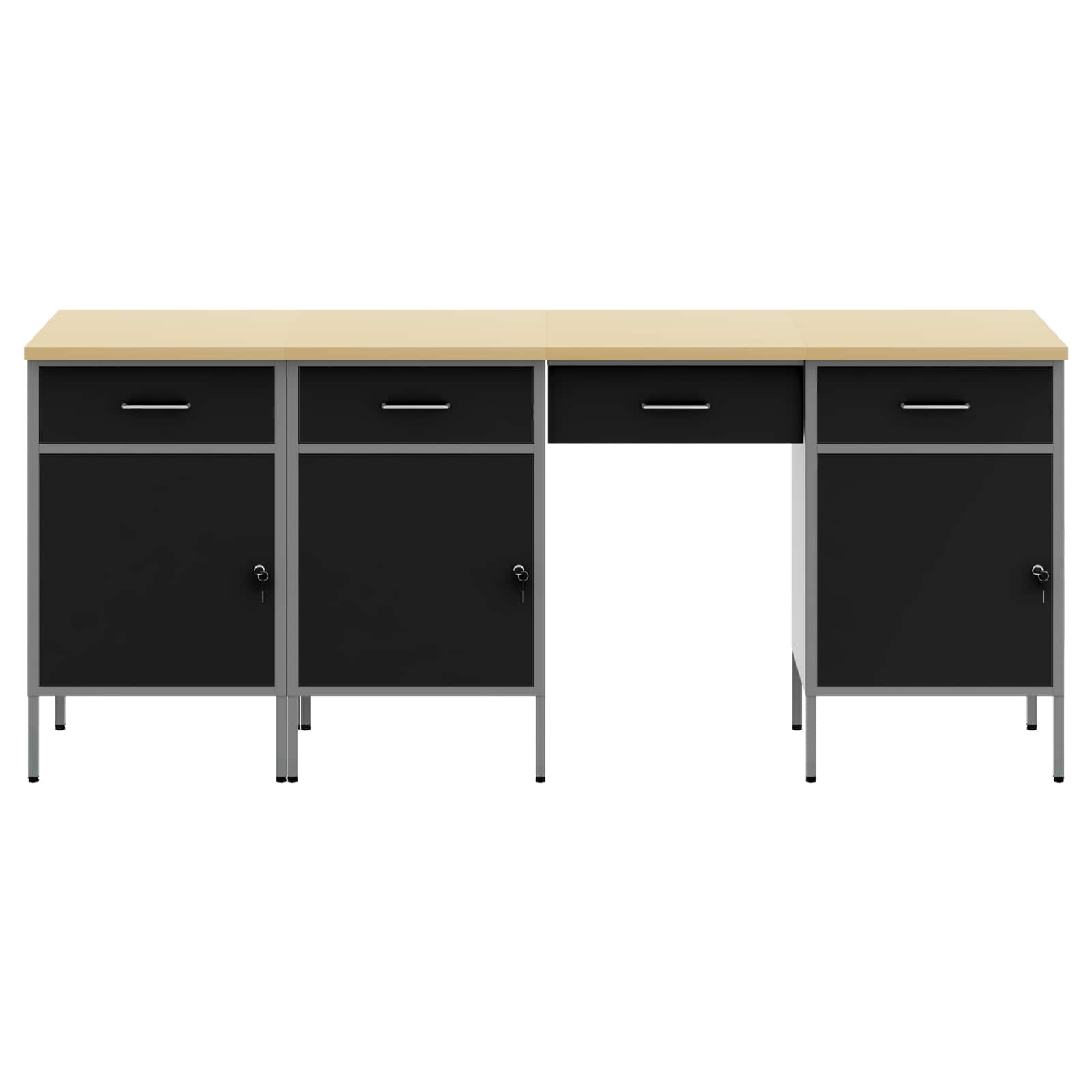 Werkbank mit Speicher 4 stk. Schwarz Ingenieure Holz und Stahl