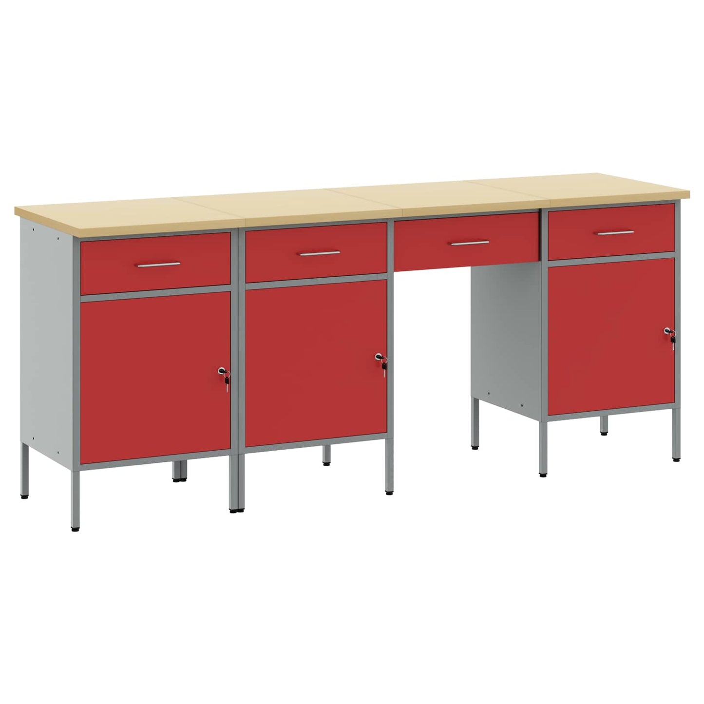 Werkbank 4 Stk. Rot und Grau Ingenieure Holz und Stahl