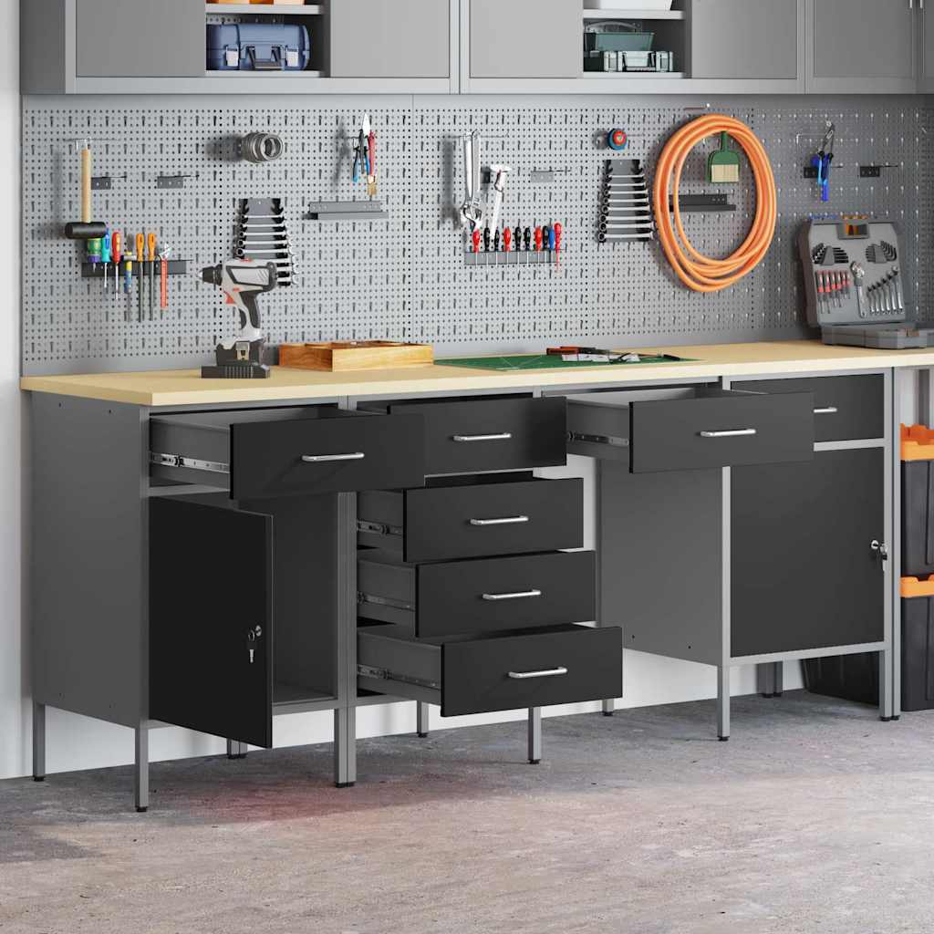 Werkbank mit Speicher 4 stk. Schwarz Ingenieure Holz und Stahl