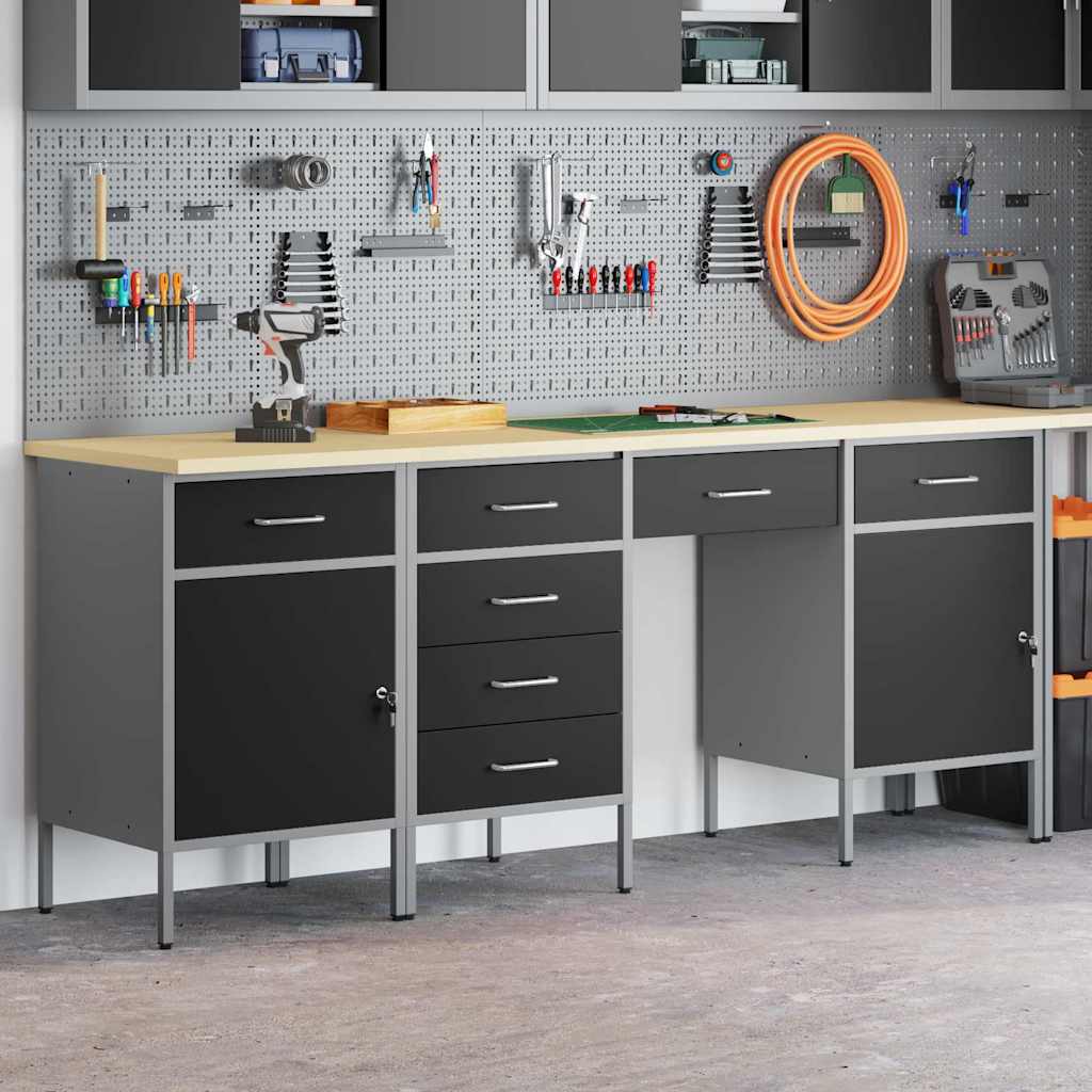 Werkbank mit Speicher 4 stk. Schwarz Ingenieure Holz und Stahl