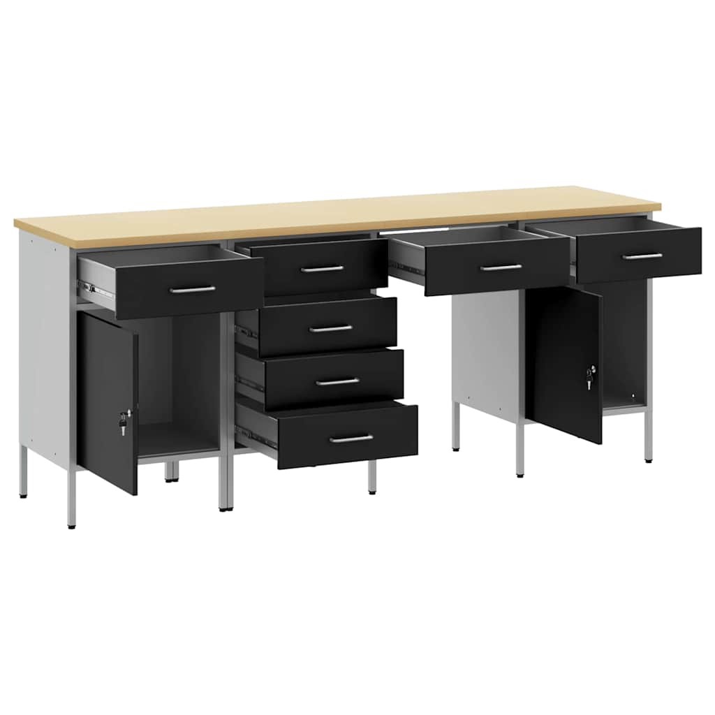 Werkbank mit Speicher 4 stk. Schwarz Ingenieure Holz und Stahl
