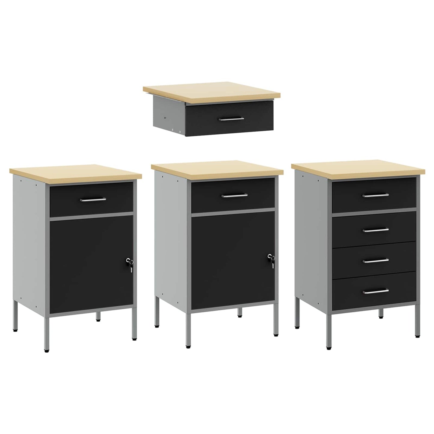 Werkbank mit Speicher 4 stk. Schwarz Ingenieure Holz und Stahl