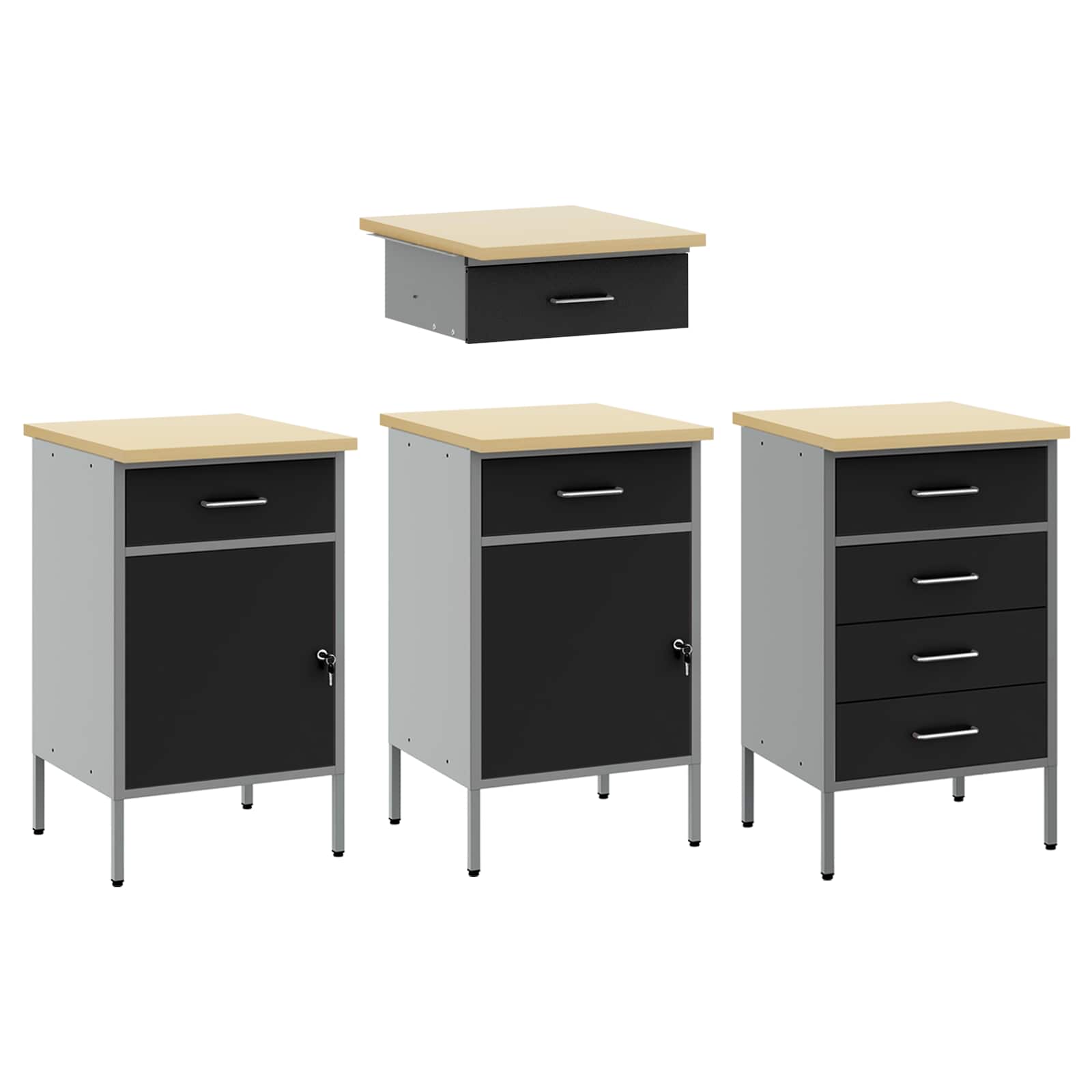 Werkbank mit Speicher 4 stk. Schwarz Ingenieure Holz und Stahl