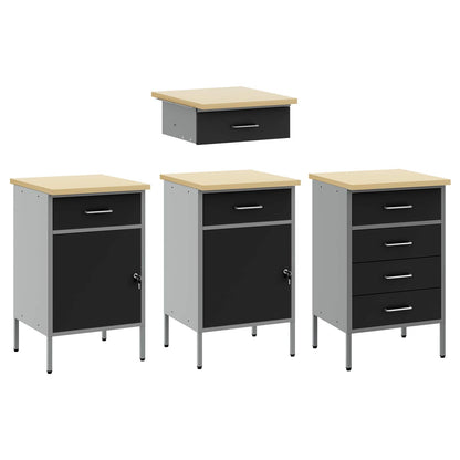 Werkbank mit Speicher 4 stk. Schwarz Ingenieure Holz und Stahl